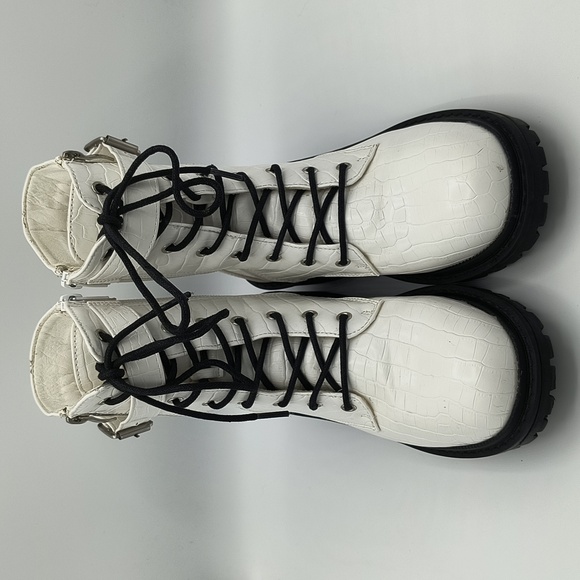 White Croc Embossed Combat Boots - Picture 7 of 7